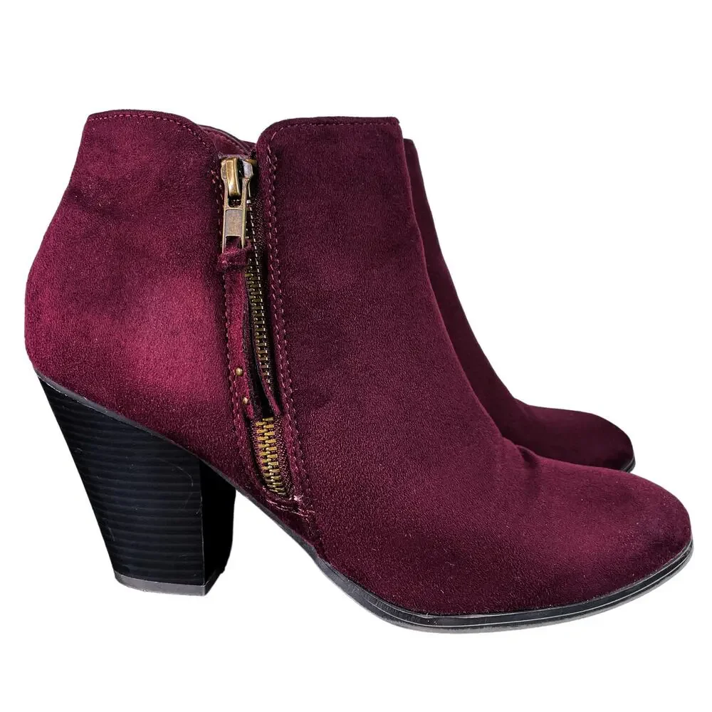 Charlotte Russe Burgundy Maroon Faux Suede Ankle Booties 9M
